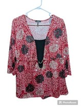 b street Blouse Plus Size 18 W 20 W  Red With Black and White Flowers - £10.35 GBP