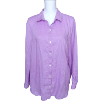 J Jill Love Linen Button Down Shirt Large Purple Collared Long Sleeve Lagenlook - £20.95 GBP