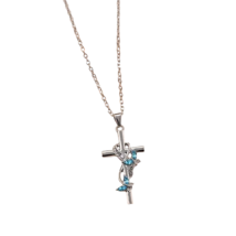 Angel Wings Blue Rhinestones Cross Necklace - New - £13.36 GBP