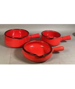 Vintage Set Of 3 Caquelon Ceramic Pot Set Red Made In France - $645.87 MXN