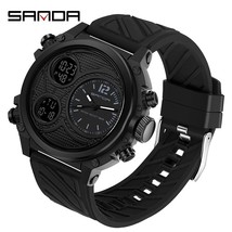SANDA Three Time Display Watch for Men LED Sport Digital Watches 50m Waterproof  - £31.06 GBP