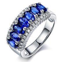 Natural Sapphire Gemstone Marquise Cut 14K White Gold Diamond Eternity Ring - $1,146.59
