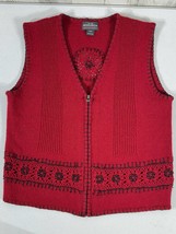 Woolrich Womens Ruby Red Sweater Vest Wool Crochet Beaded Large READ - $13.84