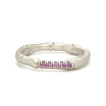 Sterling 18k White Vermeil Bamboo 3 mm Ring w/ Pink Sapphire Accents Sz 6 - $68.31