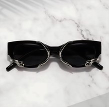Unisex Retro Black Rectangle Sunglasses with Silver Horn Metal Accents –... - $270.05 MXN