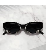 Unisex Retro Black Rectangle Sunglasses with Silver Horn Metal Accents –... - $266.90 MXN