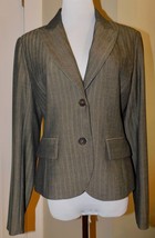 Michael Kors Sz 6 Blazer Brown Herringbone Stripe Boyfriend Jacket $195 NICE!! - £15.89 GBP