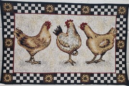 TAPESTRY KITCHEN MAT/RUG (20&quot;x30&quot;) 3 ROOSTERS &amp; SUNFLOWERS FRAME, rectan... - £11.62 GBP