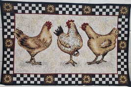 TAPESTRY KITCHEN MAT/RUG (20&quot;x30&quot;) 3 ROOSTERS &amp; SUNFLOWERS FRAME, rectan... - £11.47 GBP