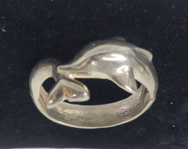 Silver Tone Dolphin Bracelet Rhinestone Cuff Clamper Hinge Jewelry Unmarked - £31.53 GBP