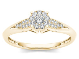 10K Yellow Gold 0.15 Ct Round Diamond Cluster Engagement Ring - £196.58 GBP