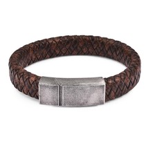 Jiayiqi Retro Magnetic Clasp Leather Bracelet for Men Braided Chain Bracelet Pun - £16.91 GBP