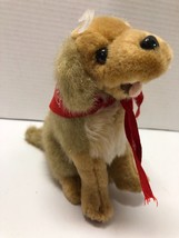 ANNIE Sandy DOG PLUSH Red Bandana Brown Puppy Stuffed Sitting Tongue Out Logo 7&quot; - £11.87 GBP