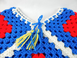 Youth / Girls Boho Crochet Poncho Shawl Handmade Granny Square Blue Red Yellow - £17.04 GBP