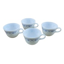 Pyrex Corning Mugs Cups Set Of 4 Vintage White Blue Flowers Floral Milk Glass - £11.86 GBP