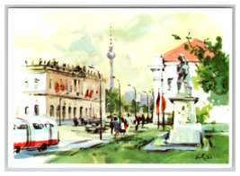 Berlin, Germany DDR Museum of History Watercolor Art Postcard Unposted - $4.89