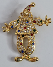 Vintage Rhinestone Clown Swivel Hips Articulated Fun Gold-tone Pin Brooch - £23.97 GBP