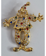 Vintage Rhinestone Clown Swivel Hips Articulated Fun Gold-tone Pin Brooch - £23.89 GBP