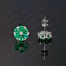 1.50Ct Pear Cut Green Emerald Halo Flower Stud Earrings 14K White Gold F... - £69.51 GBP