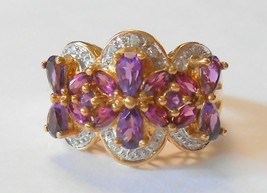 Simulated Amethyst  925 Silver Gold Plated Ladies Cocktail Ring - £78.24 GBP