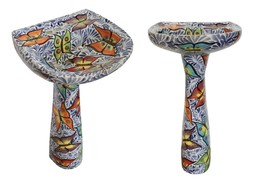 Mexican Talavera Pedestal Sink Handcrafted Ceramic -  Mariposas Azul Mar... - $16,842.45 MXN
