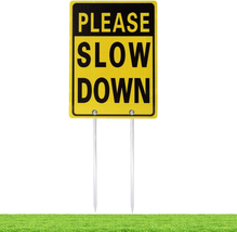 Double Sided Aluminum Please Slow down Sign Reflective Metal Sign with Stakes, S - £16.50 GBP