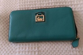 Dooney &amp; Bourke Zip Around Wallet Turquoise Pebble Leather - £58.93 GBP