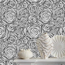 Abstract Rose Modern Black And White Wallpaper For Bathroom, 17.7In X 11... - $35.98
