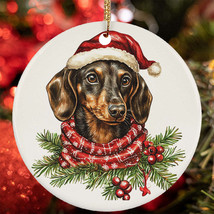 Cute Dachshund Dog Merry Christmas Wreath Ornament Ceramic Gift Tree Decor - $15.79