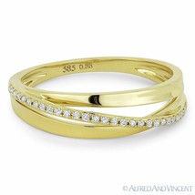 0.09 ct Diamond Right-Hand Overlap Loop Stackable Ring / Band in 14k Yellow Gold - £318.87 GBP