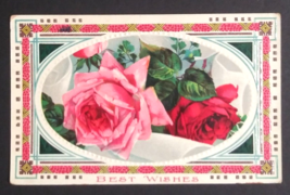 Best Wishes Roses Flowers Embossed Gel Coated Samson Brothers Postcard c1910s - £7.81 GBP