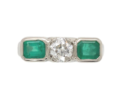 14k White Gold Genuine Natural Emerald Diamond 3-Stone Ring w/GIA Report #J6810 - $35,733.09 MXN