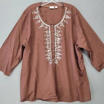 Cato Women Shirt Size 26 Brown Preppy Boho Sequin Scoop Neck 3/4 Sleeve Blouse - £8.48 GBP