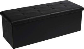 The Pinplus Folding Storage Ottoman Bench With Tray,Faux Leather Long St... - $85.94