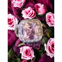 Beautiful rose quartz and rhinestone ring size 7 - £22.29 GBP