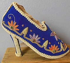 Blue Velvet Collectible Shoe Embroidery Jewels High Heel NEW Tags - £13.23 GBP