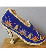 Blue Velvet Collectible Shoe Embroidery Jewels High Heel NEW Tags - £13.53 GBP