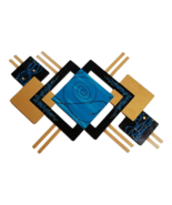 Turquoise Gold Wall Sculpture, Geometric Wood n Metal Wall Art, 56x27 by... - $445.49