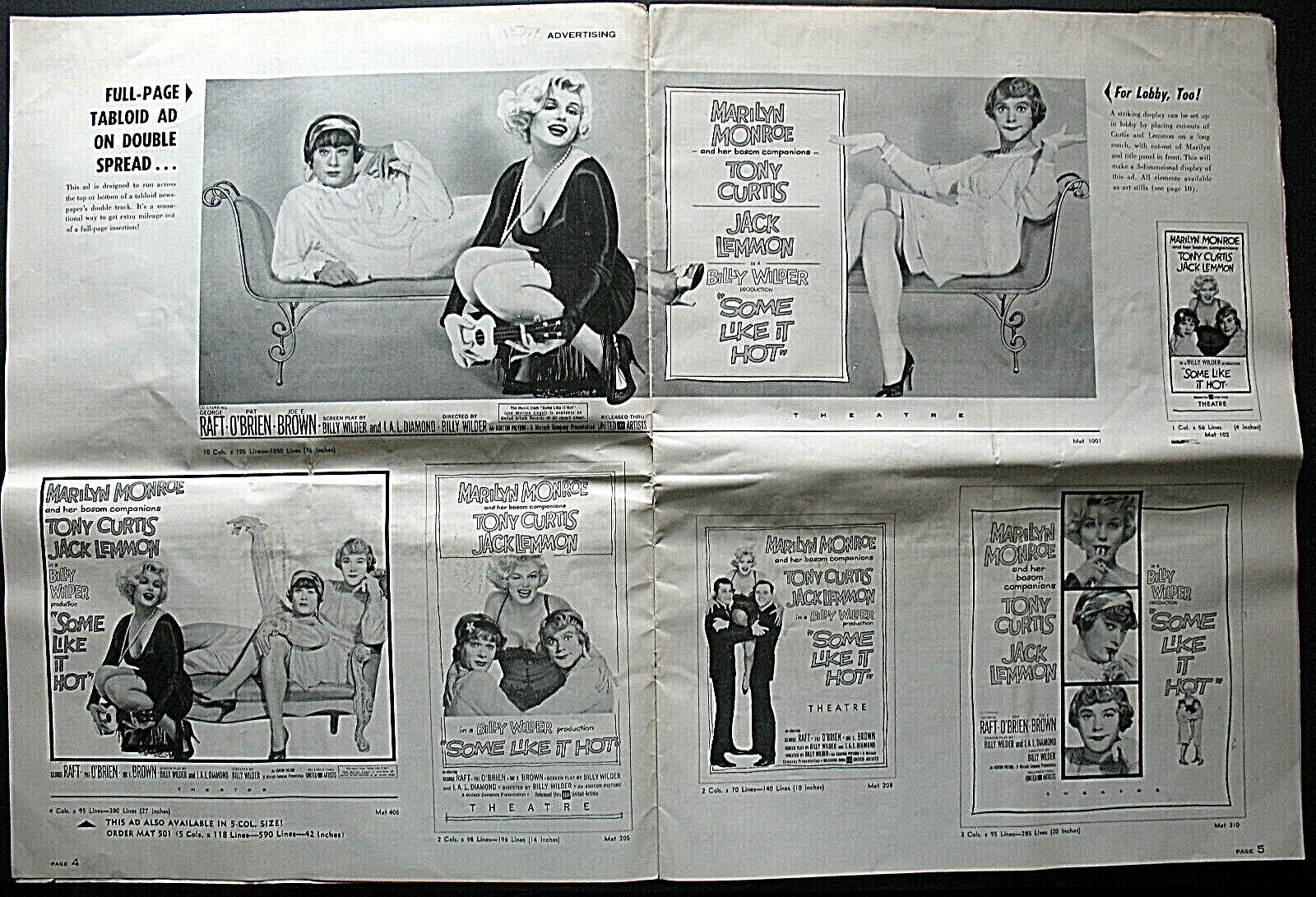 MARILYN MONROE:BILLY WILDER:DIR: (SOME LIKE IT HOT) ORIG,1959 MOVIE PRESSBOOK * Item image 3