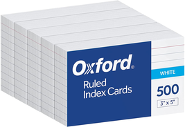 Index Cards, 3 X 5 Inches, White, Lined on Front, Blank on Back, Flashcards for - £10.82 GBP