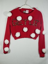 Spencer&#39;s Workshop Crop Top Ugly Sweater &quot;Get Lit&quot; Red Pompoms Small Chr... - £23.58 GBP