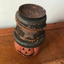Estate Honey and Me Rustic Carved Wood Jack O Lantern w Upside Down Flower Pot - £9.16 GBP