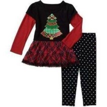 Girls Shirt &amp; Leggings Christmas 2 Pc Holiday Tree Black Red Healthtex- 18 mths - £13.45 GBP