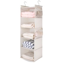 5 Shelf Hanging Closet Organizer, Space Saver, Cloth Hanging Shelves With 4 Side - £19.17 GBP