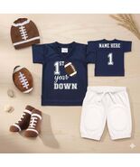 First Year Down Football Birthday Outfit  Babys 1st Birthday Set with Av... - $35.00