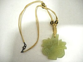 Jadeite Light Green Carved Roosters Jade Pendant W Glass Bead Cord Neckl... - £17.08 GBP