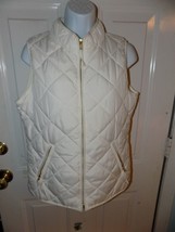 Crown &amp; Ivy Quilted Zip Up Vest Ivory W/Front pockets Size M Women&#39;s EUC - £19.53 GBP