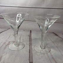 2 Etched Glass Martini Glasses Swirl Dot Dimples Cocktail Barware Stemwa... - £7.50 GBP