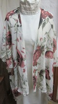 &quot;IVORY WITH DARK RED ROSES&quot;&quot; - SHEER KIMONO TYPE OVER TOP - XL - I JOAH - $8.89