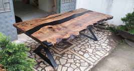 Black river epoxy dining table, live edge wooden table epoxy resin office table - £318.80 GBP+